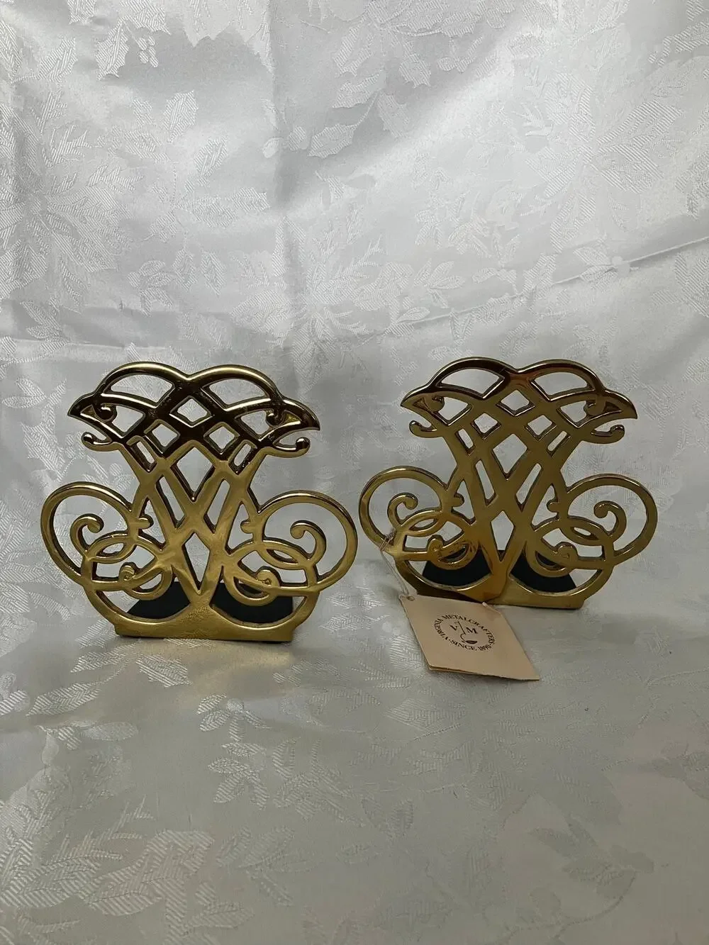 Pair Thomas Jefferson Cipher Brass Bookends Virginia Metalcrafters 1987 w/ Tag